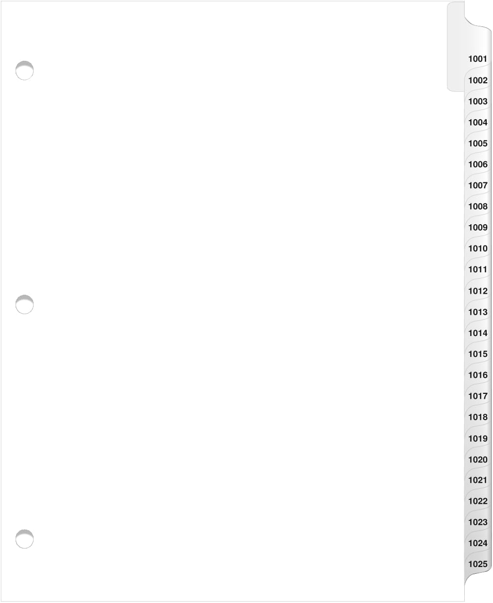 Exhibitindexesยฎ 3 Hole Punched Side Collated Exhibit Tabs - AVE Style Bold Tabs Letter Size - 1001-1025-Set