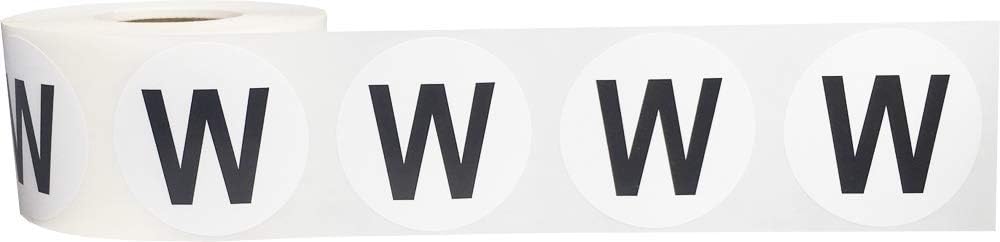 Letter W Inventory Labels 1.5 inch Round Circle Dots 500 Adhesive Stickers