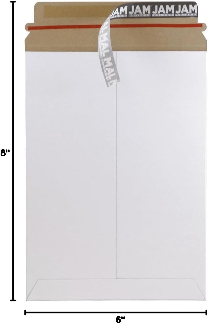 JAM PAPER Stay-Flat Photo Mailer Envelopes with Peel & Seal Closure - 6 x 8 - White - 6 Rigid Mailers/Pack