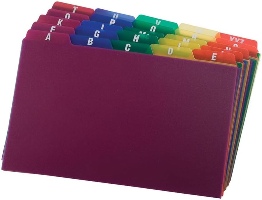 Oxford Poly Index Card Guides, Alphabetical, A-Z, Assorted Colors, 5" x 8" Size, 25 Guides per Set (73155)