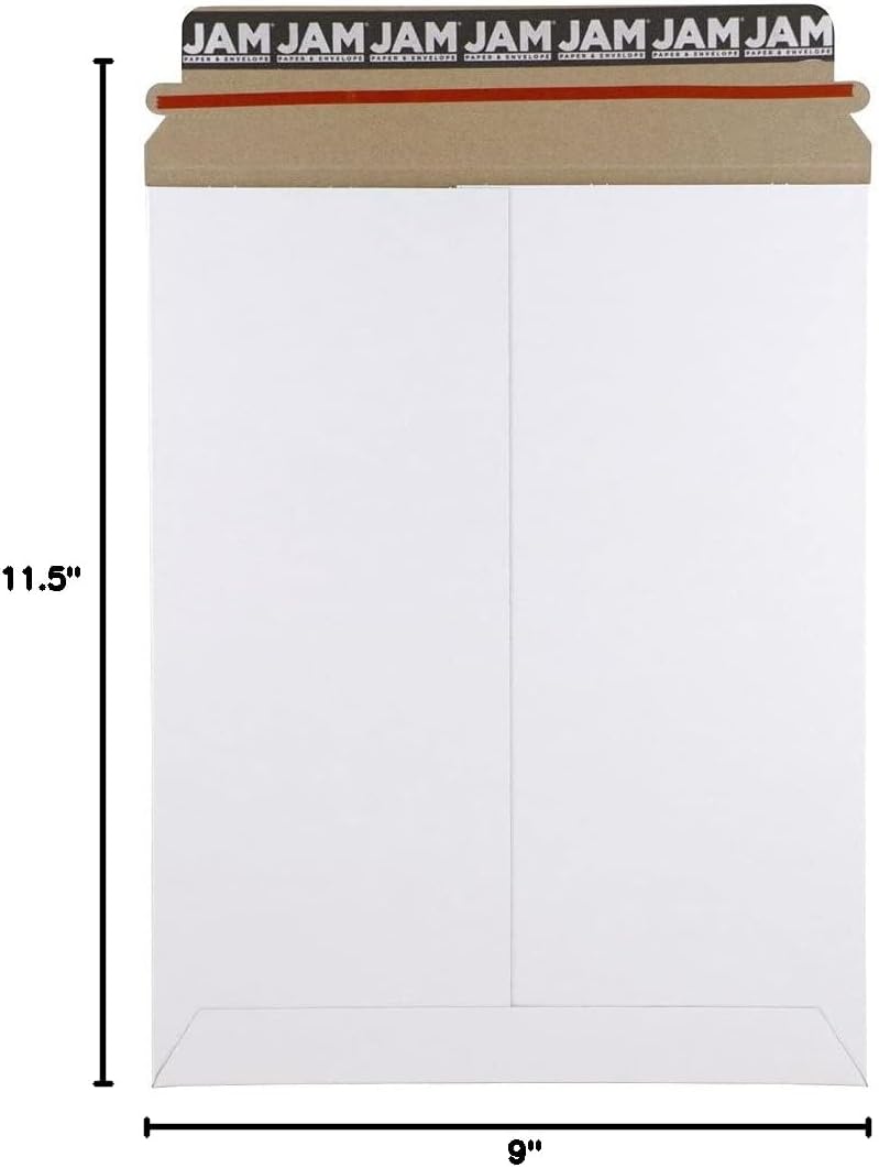 JAM PAPER Stay-Flat Photo Mailer Envelopes with Peel & Seal Closure - 9 x 11 1/2 - White - 6 Rigid Mailers/Pack