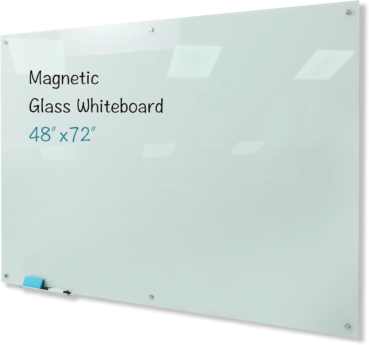 Magnetic Glass Whiteboard, 48"x72" Frameless Dry Erase Board White Board Surface Wall Mounted for Office, Classroom & Home