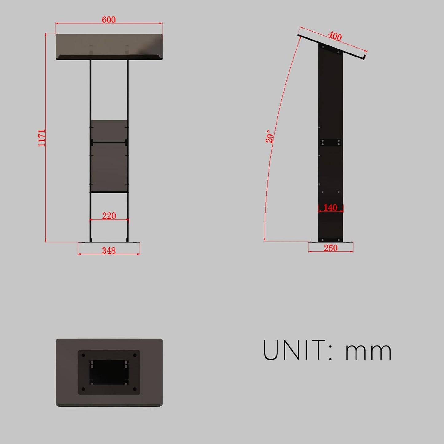 Large Acrylic Podium Black Podium Stand with Storage Shelf Wedding Christmas Birthday Classroom Professional Presentation Podium Reading Surface Platform for Office 23.6" L x 15.7" W x 46" H