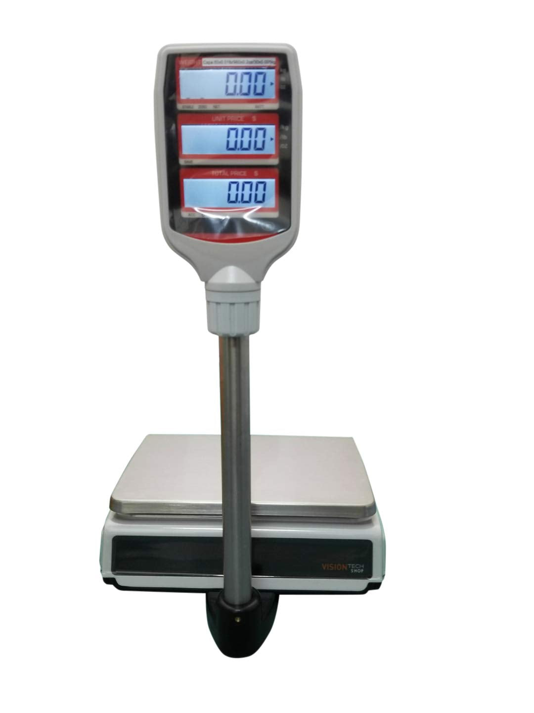 VisionTechShop TVP-60P Price Computing Scale with Pole Display, Lb/Oz/Kg, 60lb Capacity, 0.01lb Readability, NTEP, NSF Certified, LP-50 Thermal Label Printer, 1 Case of Labels LST8060