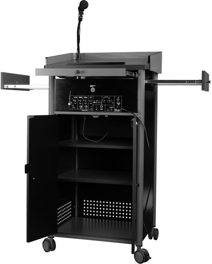 Pemberly Row 46" Modern Metal Lectern with Battery in Charcoal