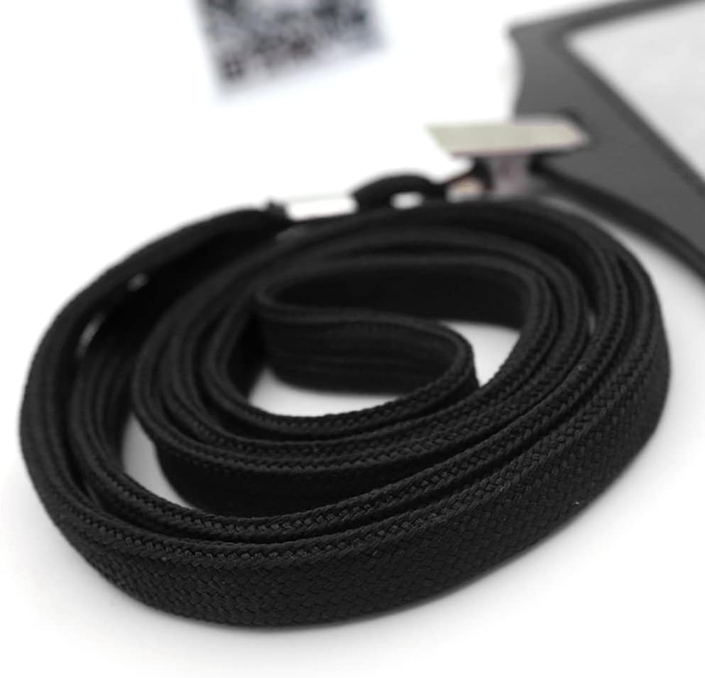 Beebel Lanyard 100 Pack Black Badge Lanyards Flat Lanyards Round 32" with Badge Clip