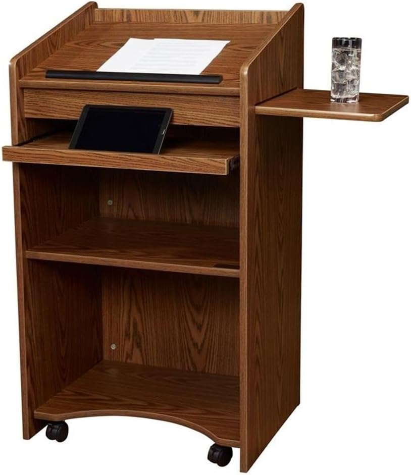 Pemberly Row Modern Wood Aristocrat Non-Sound Lectern in Medium Oak