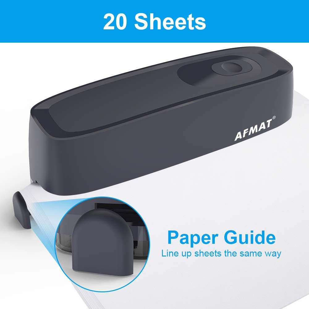AFMAT 3 Hole Puncher for Paper, Electric Hole Punch 3 Ring, 20-Sheet Paper Punch, AC or Battery Operated, Effortless Punching, Long Lasting Paper Punch for Office School Studio, Gray, Model: HP08
