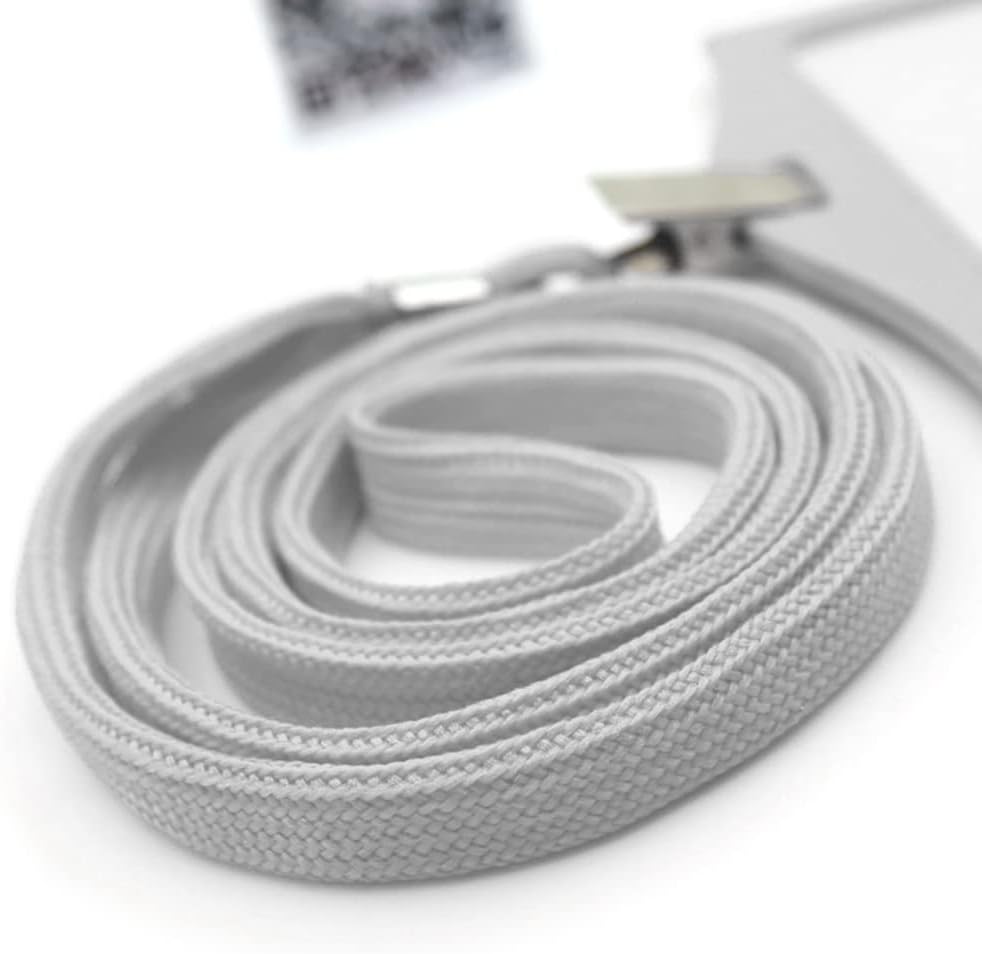 Beebel Lanyard 100 Pack Gray Badge Lanyards Flat Lanyards Round 32" with Badge Clip