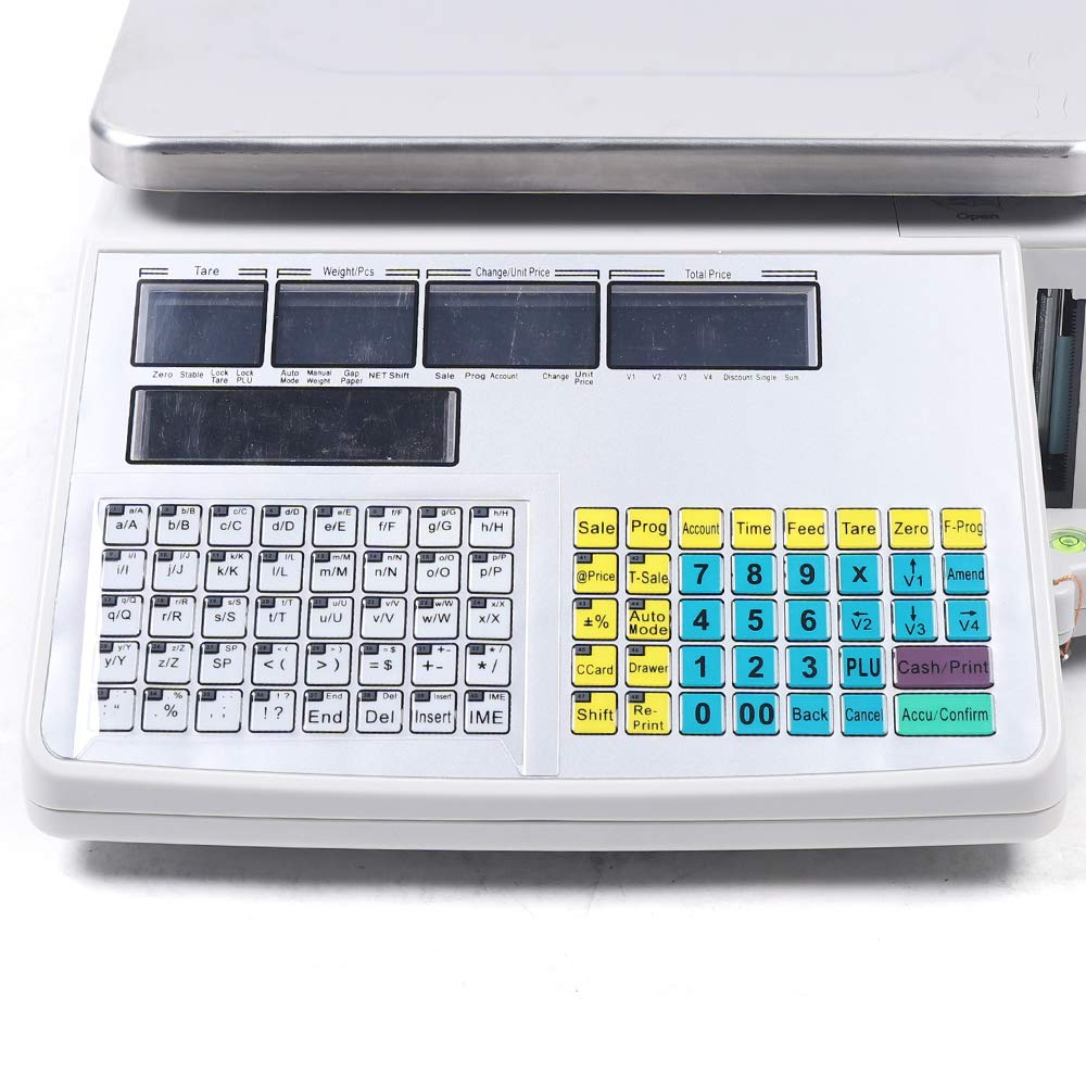 Commercial Digital Price Computing Scale with Thermal Label Printer, Electronic Weight Scale Price Computing Retail Food Meat Scale for Supermarkets, Grocery, 66Lbs Capacity