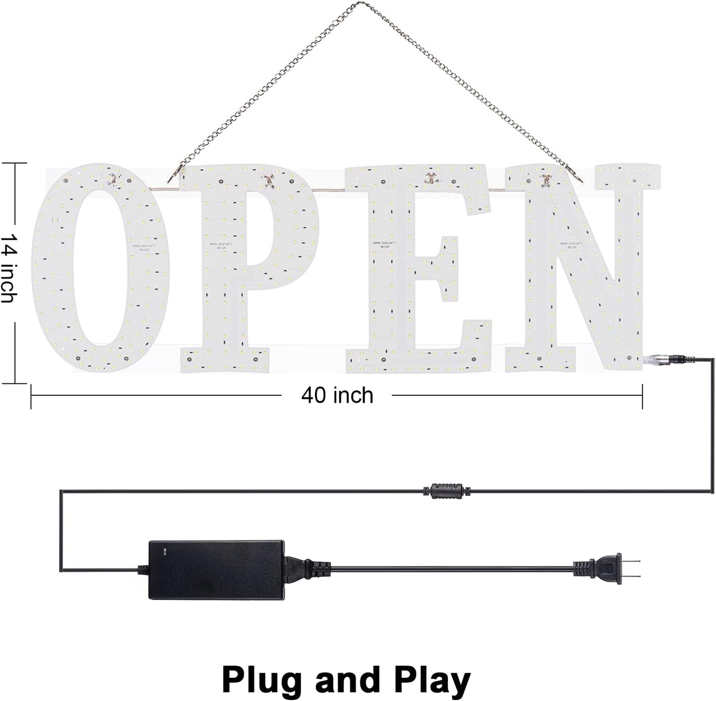 40"x14" Extra Large LED Open Signs for Business, Unique Design Super Bright Open Sign with Chain, High Visibility Open Sign for Stores Bar Hotel Retail Shops Window Salon Office