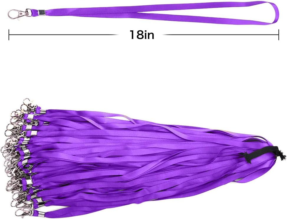 Lanyards 100 Pcs Bulk Lanyard for Id Badges Flat Black Lanyard with Badge Clip Swivel Hook (100, Purple)