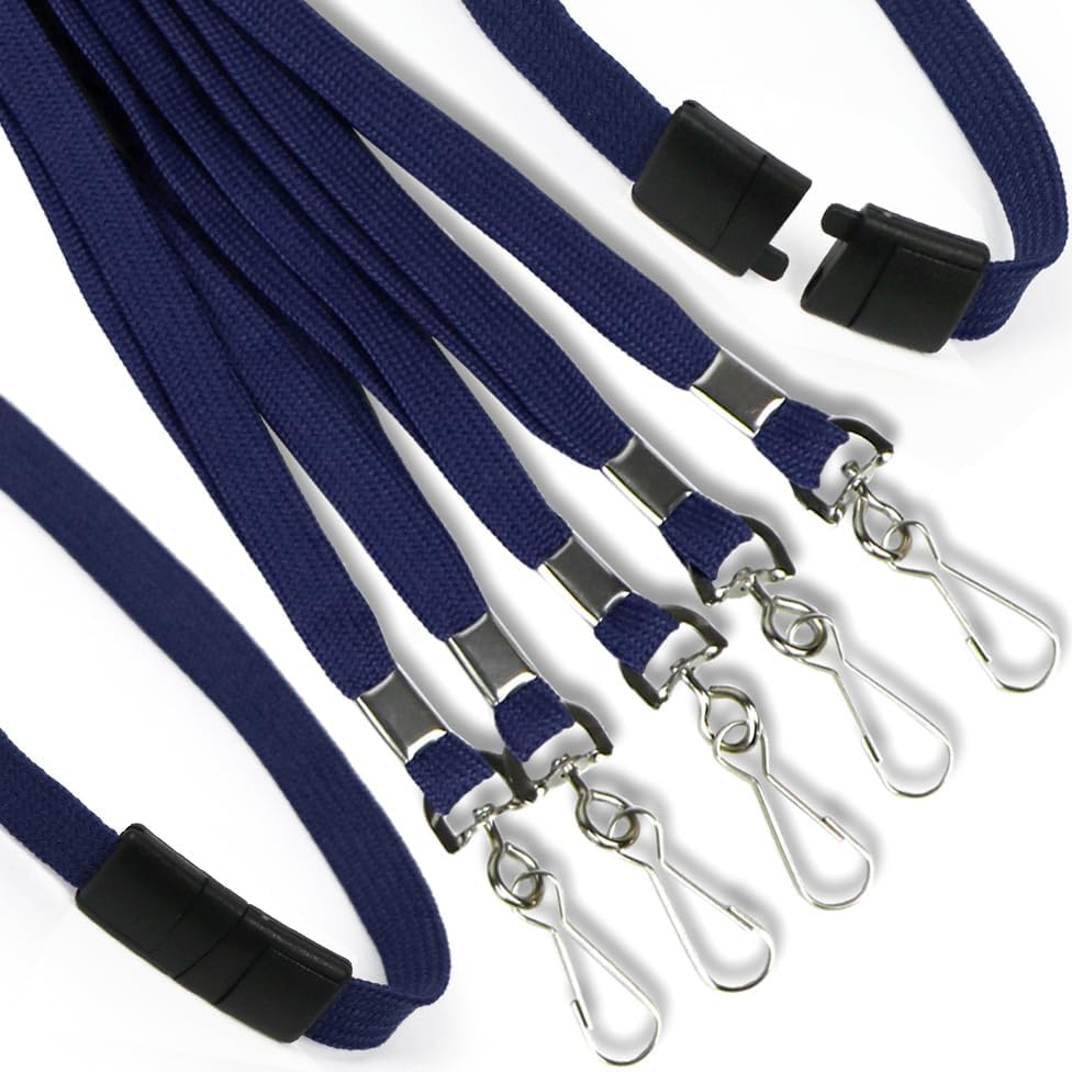 Ollain 25 Pack Breakaway Lanyard with J-Hook Bulk Flat Lanyards for Name tag ID Badges (Midnight Blue, Breakaway 25 Pack)