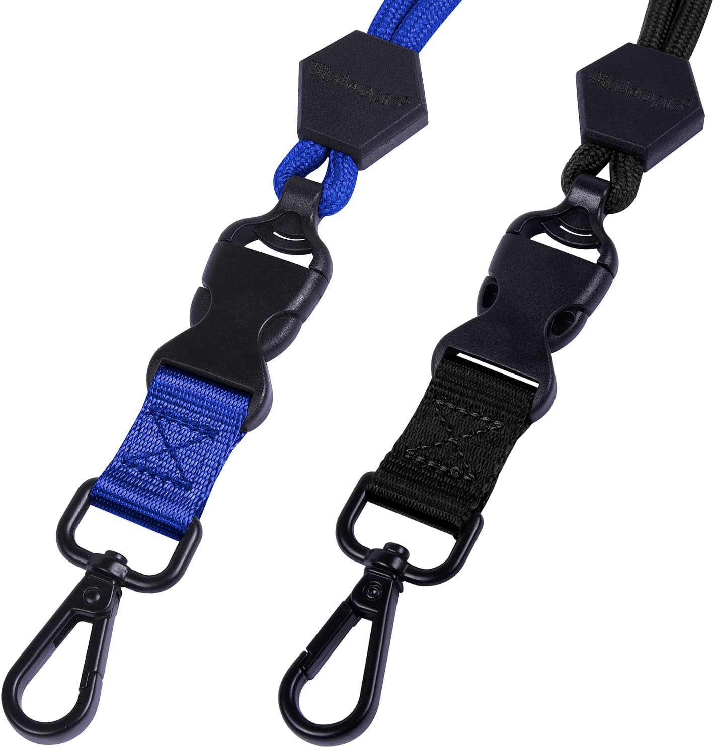 Wisdompro 2 Pack of 23 inch Durable Round Cord Heavy Duty Lanyard with Safety Breakaway Buckle, Detachable Buckle and Metal Hook for ID Card Badge Holder and Keys - Black and Blue