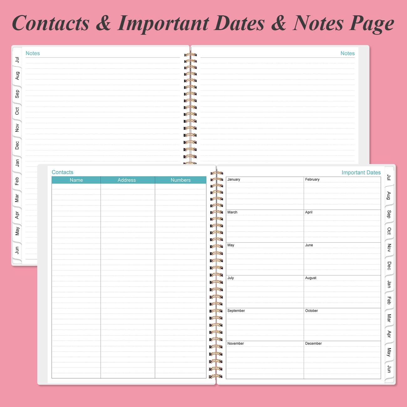 2025-2026 Monthly Planner - 18 Monthly Calendar, July 2025 - December 2026, Two Pages Per Month, 9" x11" Planner with Tabs, Strong Twin-Wire Binding, Inner Pocket, Pink