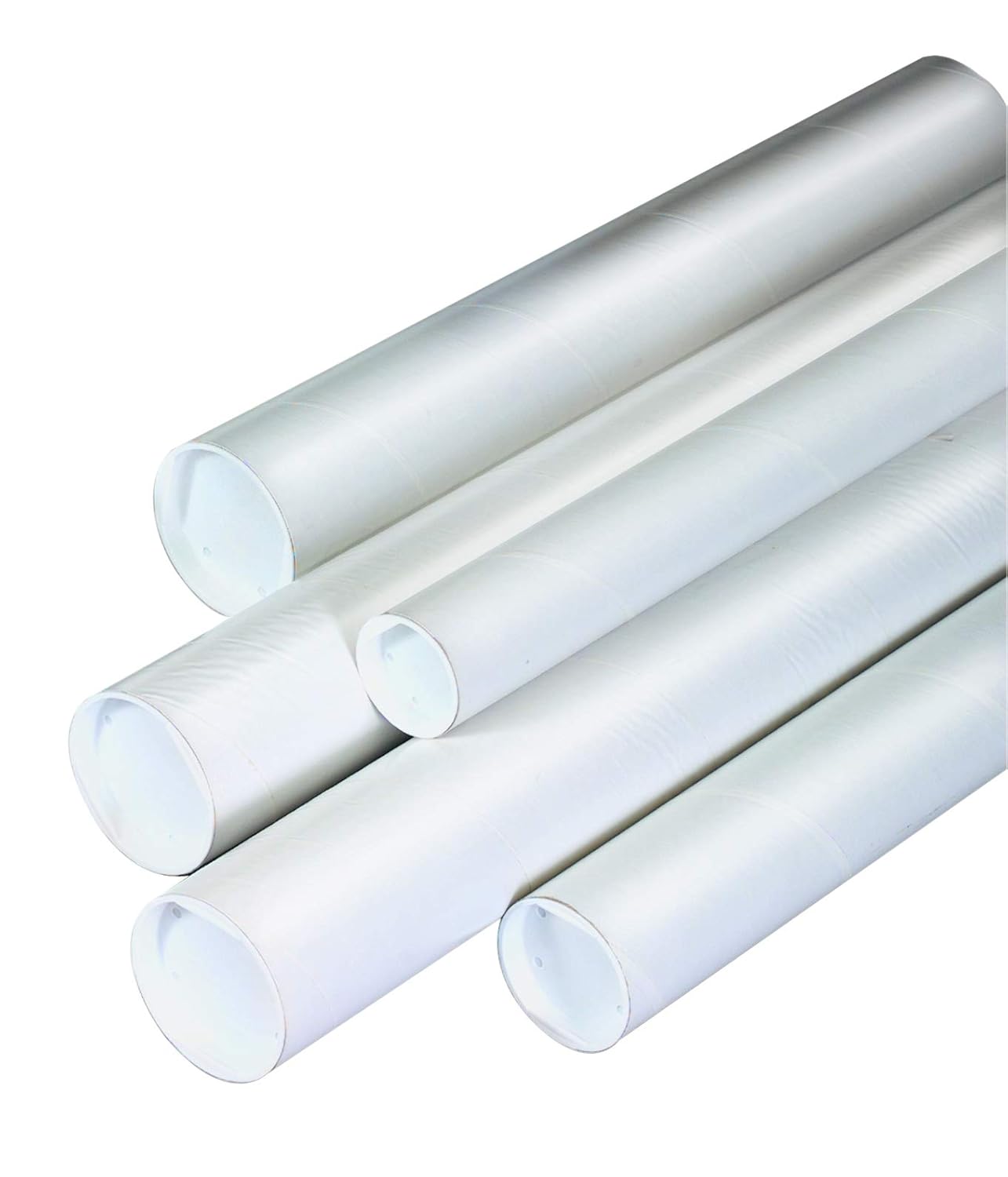 BOX USA BP2012W Mailing Tubes with Caps, 2" x 12", White (Pack of 50)
