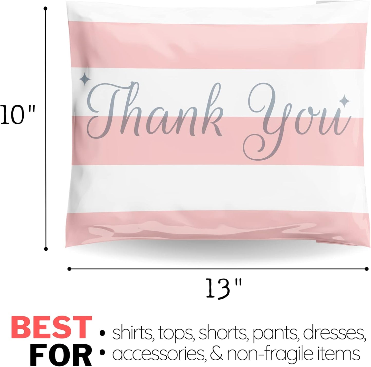 Poly Mailers 10x13 100 Pack | Self-Sealing Shipping Bags Envelopes for Small Business | Waterproof Durable Packaging | Thank You | Pink Stripes | à la mode Mailers