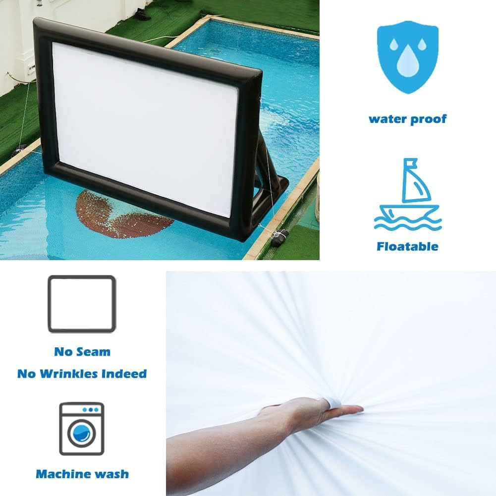 17ft Airtight PVC Outdoor Projector Movie Screen with Stand Floating Inflatable Screen Supports Front and Rear Projection,No Need to Keep Inflating