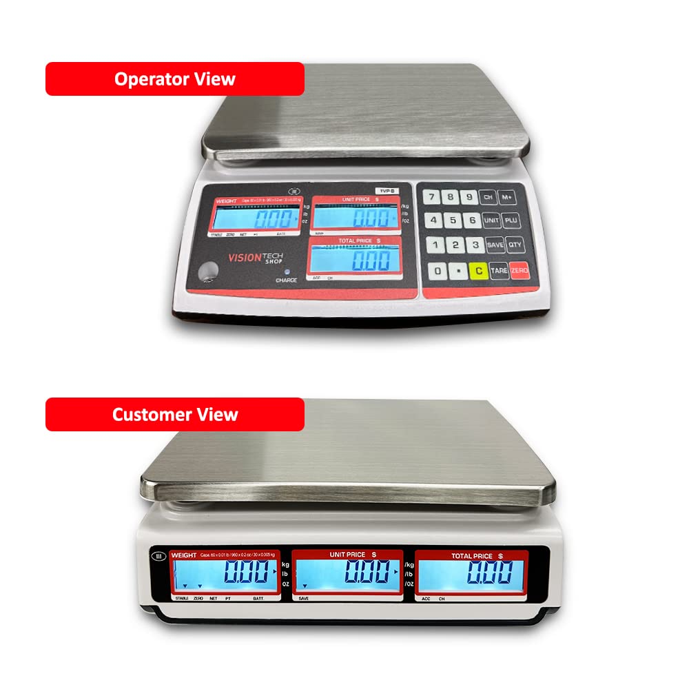 VisionTechShop TVP-30B Price Computing Scale, Lb/Oz/Kg Switchable, 30lb Capacity, 0.005lb Readability, NTEP Legal for Trade COC #19-038, NSF Certified