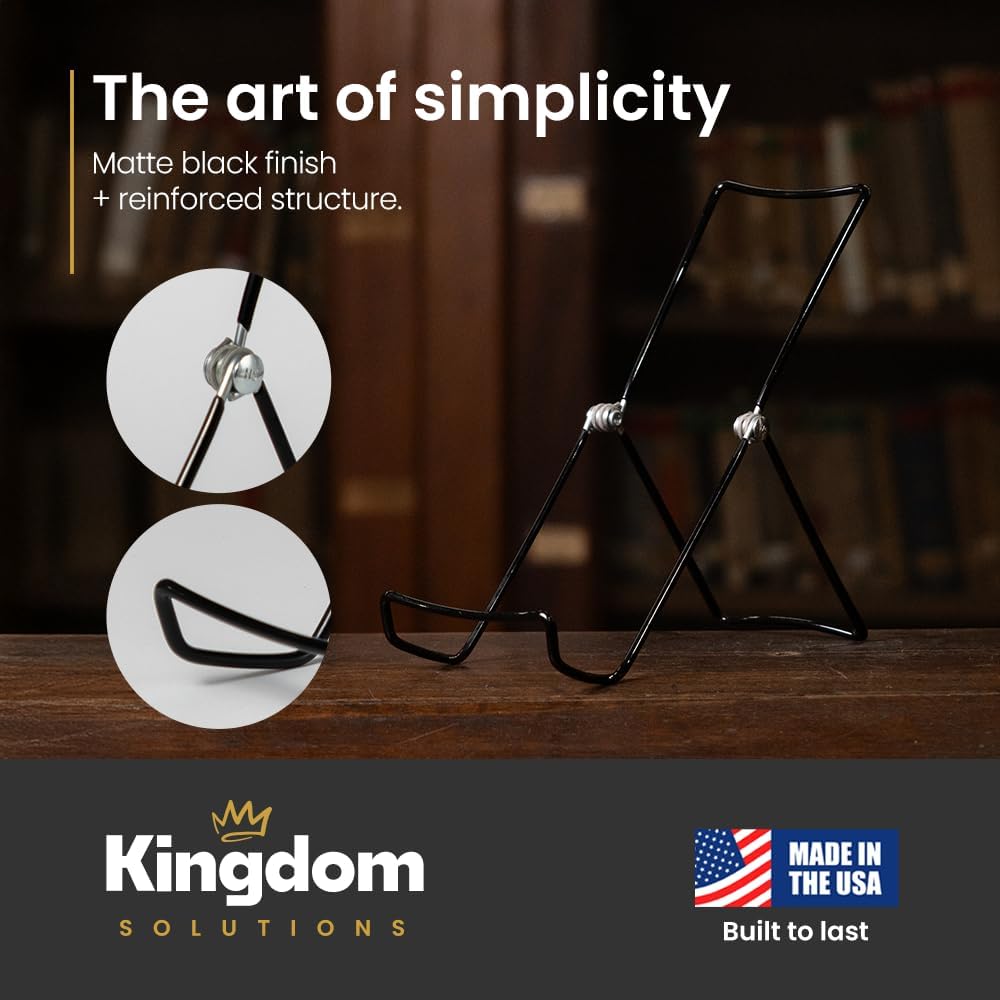 KINGDOM SOLUTIONS MADE IN USA 2-Pack Sturdy & Durable Adjustable Metal Easels to Display Books, Frames, Comics, Plates & More - Unique on the Market
