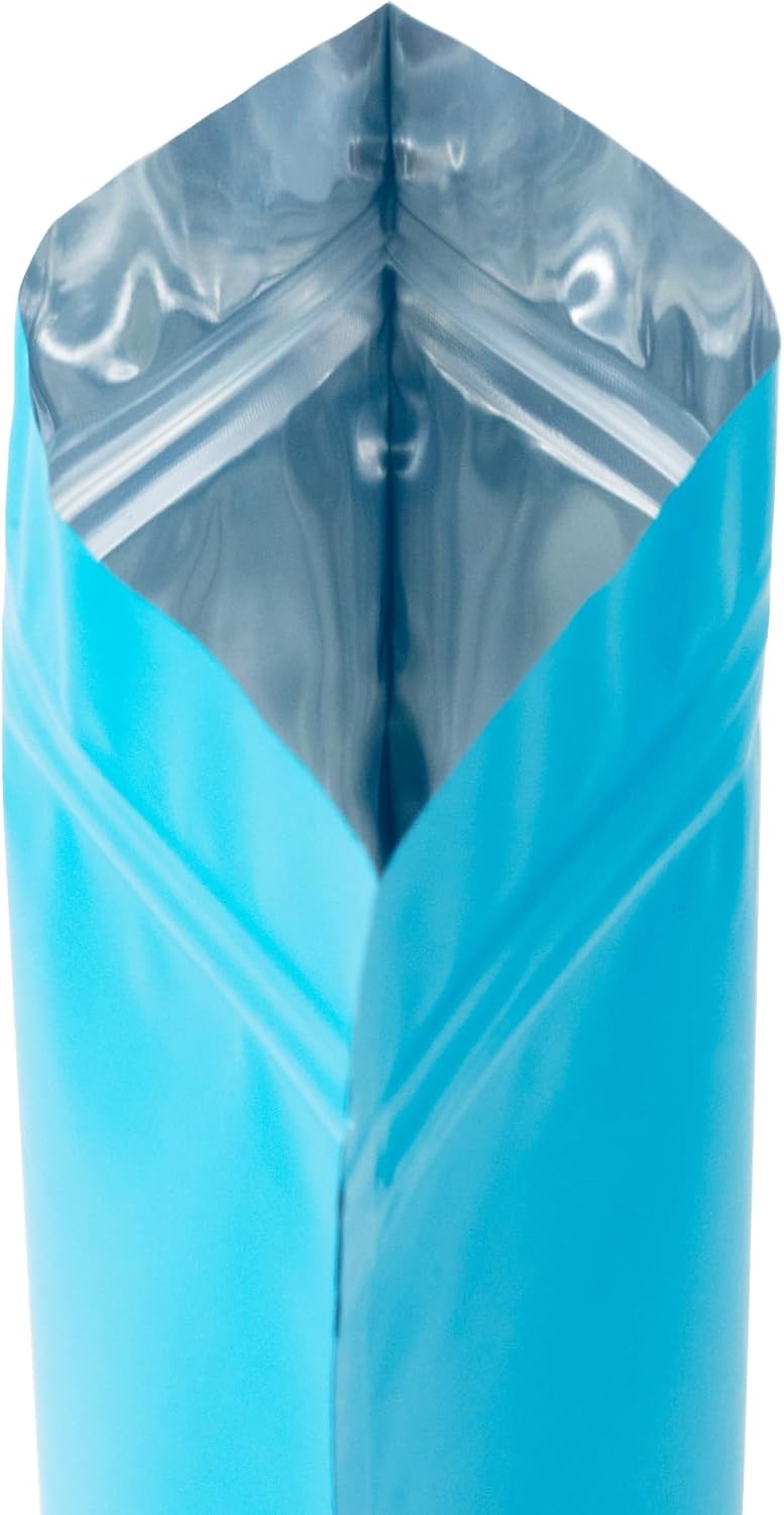 4CP 100 Pcs Blue Zipper Smell Proof Bags with Window, 6.3x9.5 Inch Stand Up Foil Pouches for Food Selfsealing Storage, Reusable Bag for Packaging Small Business, Cookies, Nunt, Candy