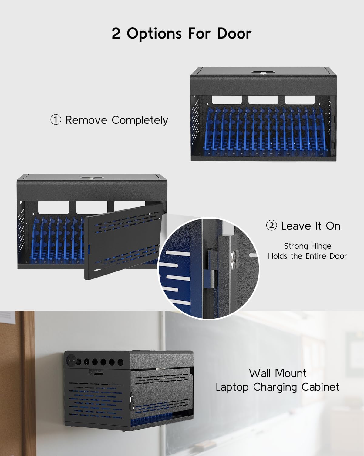 16-Device Charging Station for Chromebooks & Tablets - Laptops Storage and Charging Station with Lockable & Removable Door, Cable Management, and Charger Organization