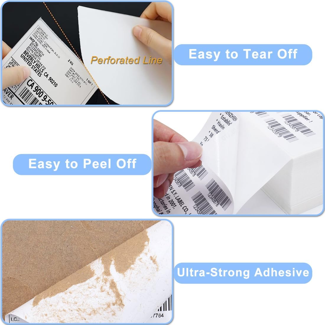 Shipping Labels, 4x6 Thermal Labels Pack of 1000 Perforated Shipping Label Papers, FanFold Thermal Printer Label Compatible with Rollo, Zebra, Nelko Direct Printer, Sticker to Write on