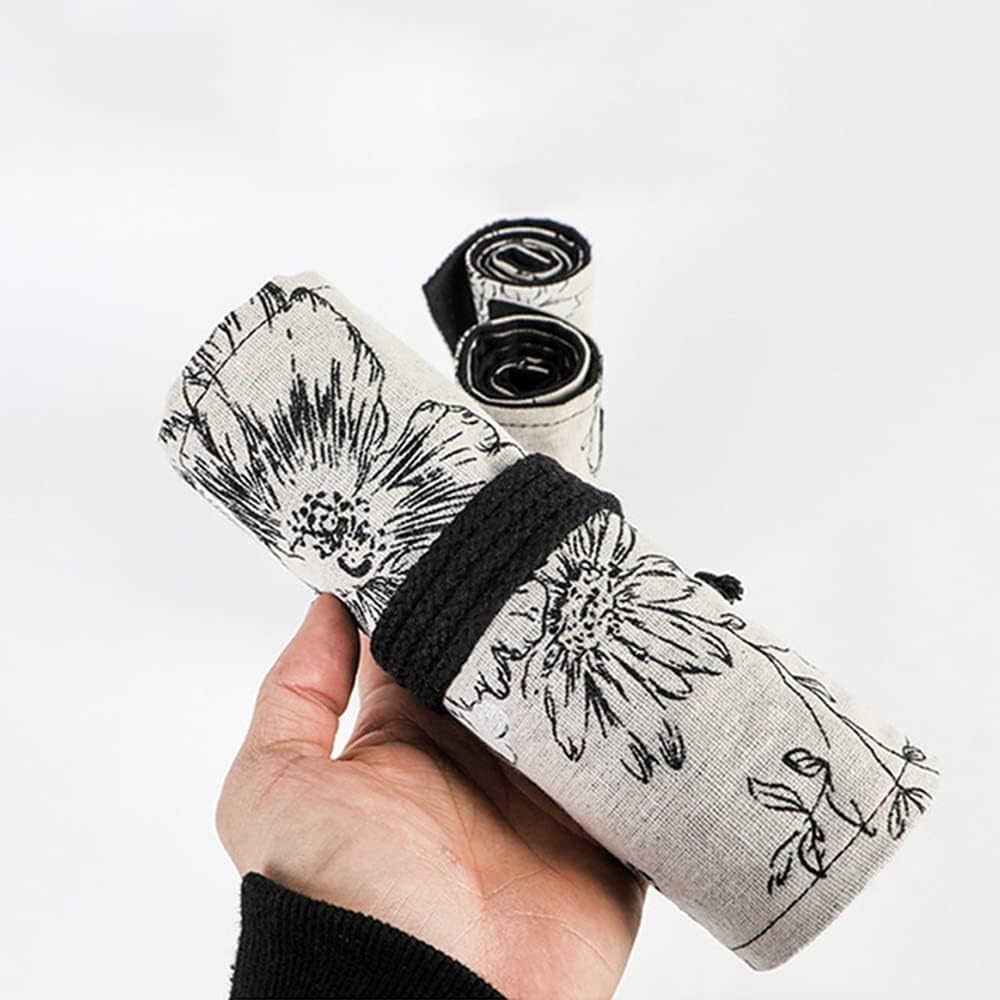 DIYOMR 24/36/72 Slots Pencil Wrap Pencil Rolls, Artist Colored Pencils Roll Up Bag Short Brushes Pouch Case Pencils Organizer for Drawing Coloring and Sketching (Peony Flower, 24slots)