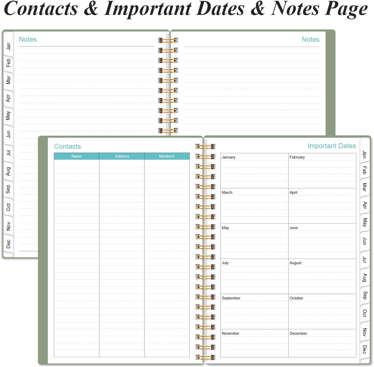 2026 Planner - Planner 2026 from January 2026 - December 2026, Weekly & Monthly Planner Spiral Bound with 12 Monthly Tabs, Inner Pocket, 6.4" x 8.5", Green-E