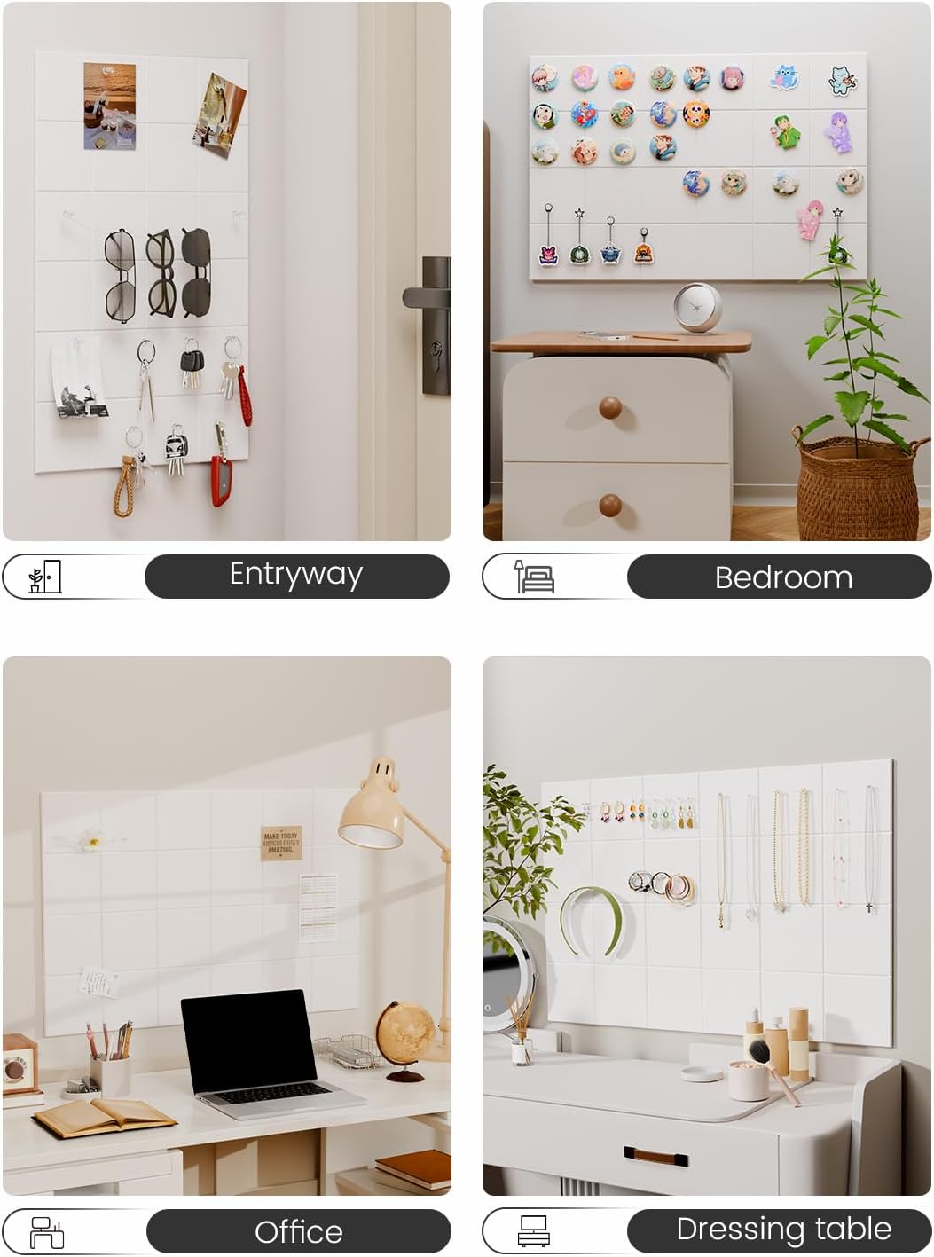 Felt Bulletin Board Tiles -28"x18" Cork Board Alternative for Office Decor, Push Pin Board Wall Organizer 6-Pack-Milky White