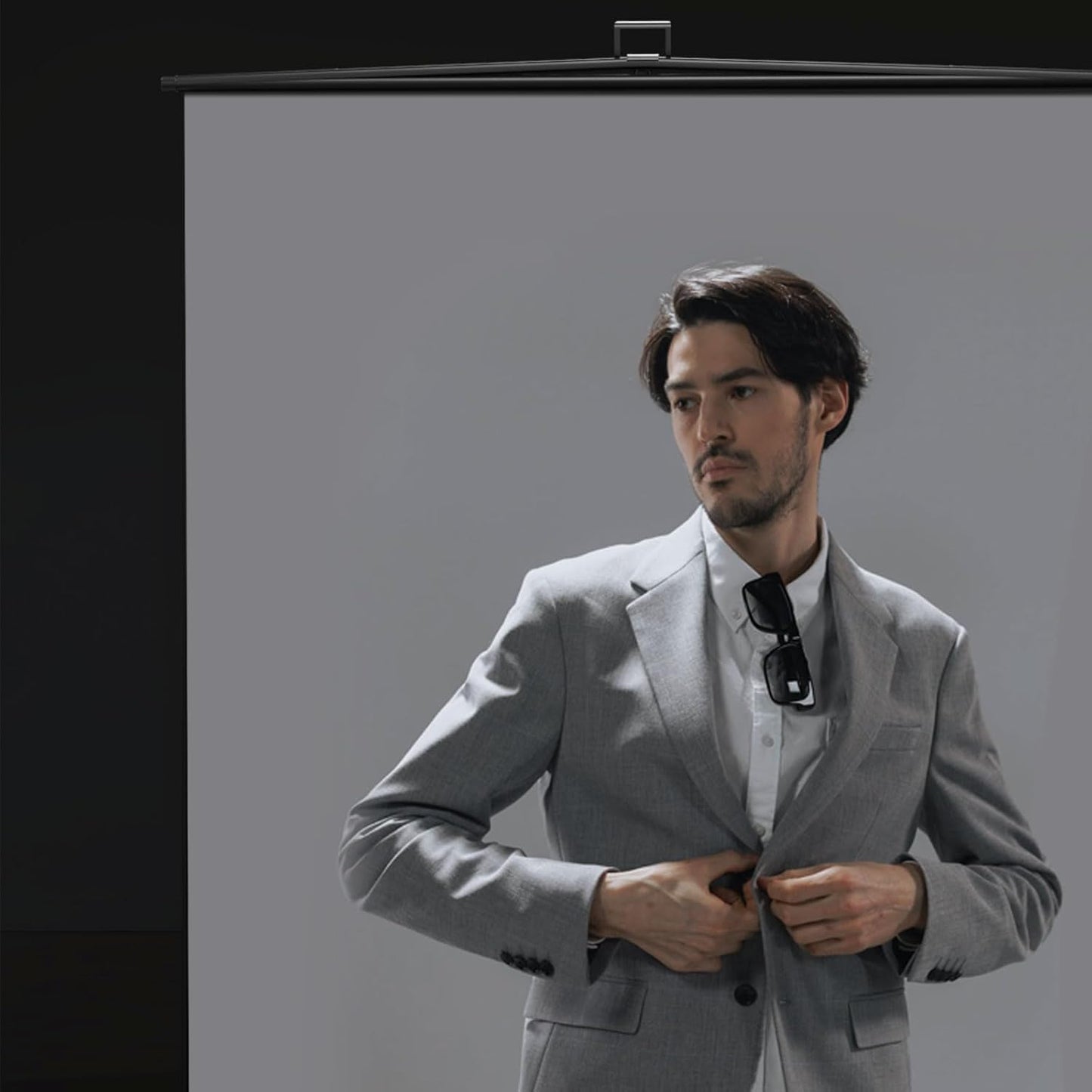 【Easy Set-Up】 RAUBAY 59.8 x 82.7in Collapsible Gray Backdrop Screen Portable Retractable Panel Photo Grey Background with Stand for Video Conference, Photographic Studio, Streaming