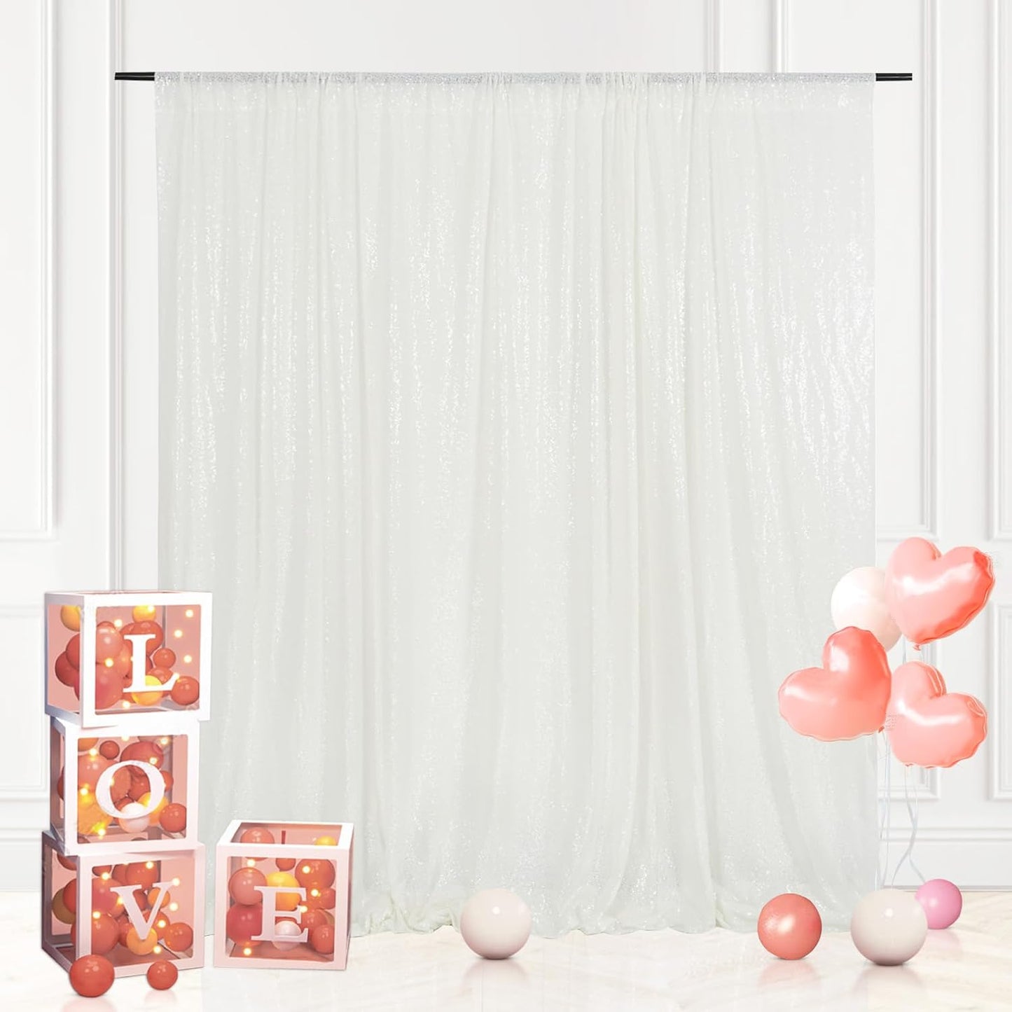 Eternal Beauty White Sequin Backdrop, 4x7 Ft Glitter Background Curtains for Christmas Shimmer Photography Party Wedding Birthday Back Drop Decor
