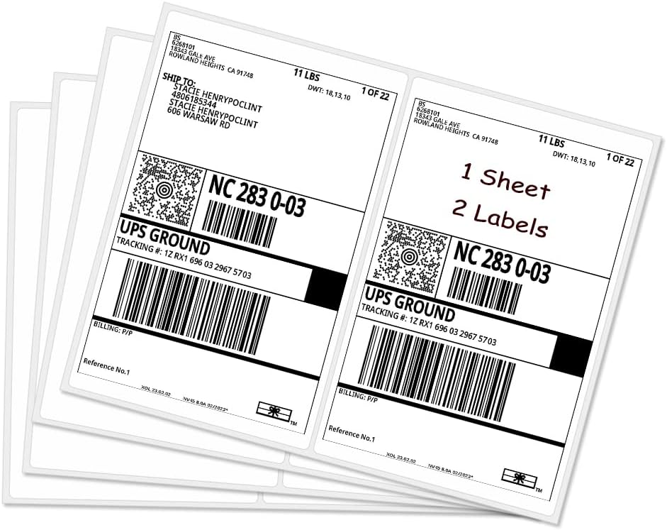 RBHK 8.5 x 5.5 Inches Half Sheet Self Adhesive Shipping Address Labels for Laser and Inkjet Printer, Rounded Corner, 1000 Labels