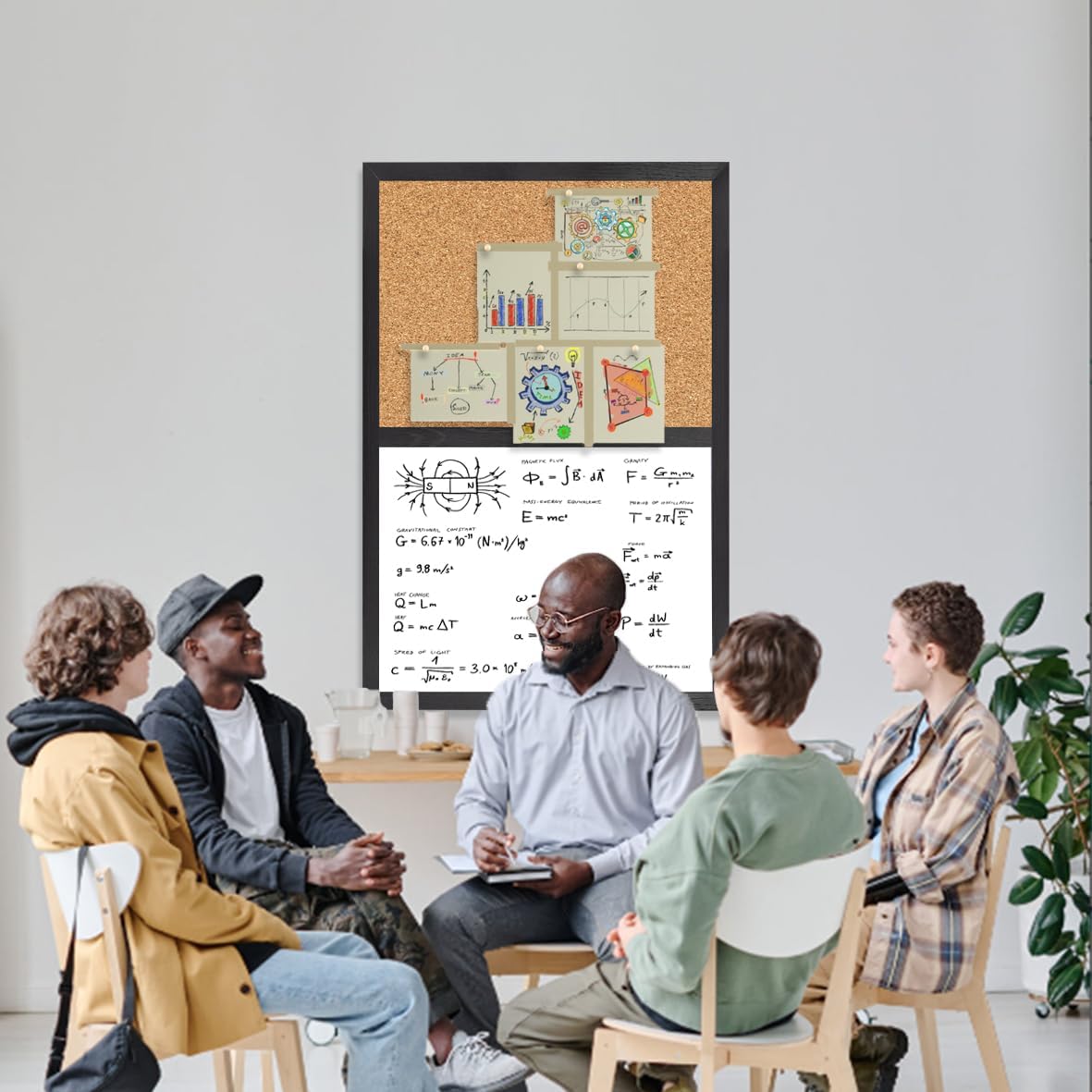 Bulletin Board Whiteboard Cork Board Combo for Office School Kitchen Bedroom, Black Wood Frame,23.6"*35.4",Whiteboard+Cork-6090BK