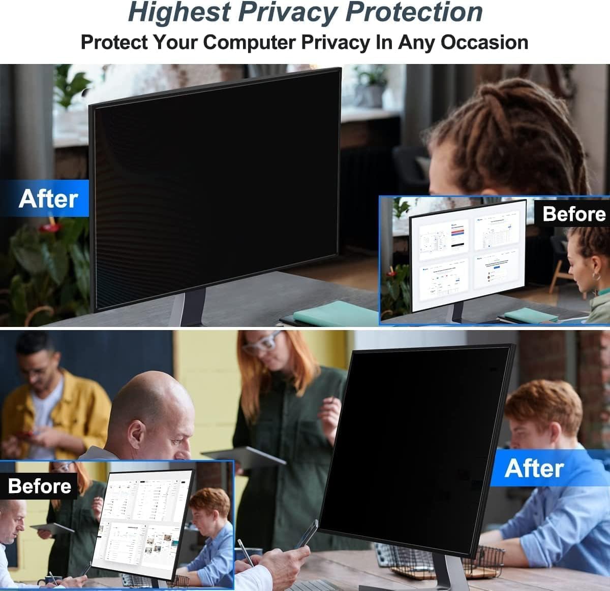 23.8 Inch 16:9 Computer Privacy Screen Filter for Monitor - Privacy Shield and Anti-Glare Protector