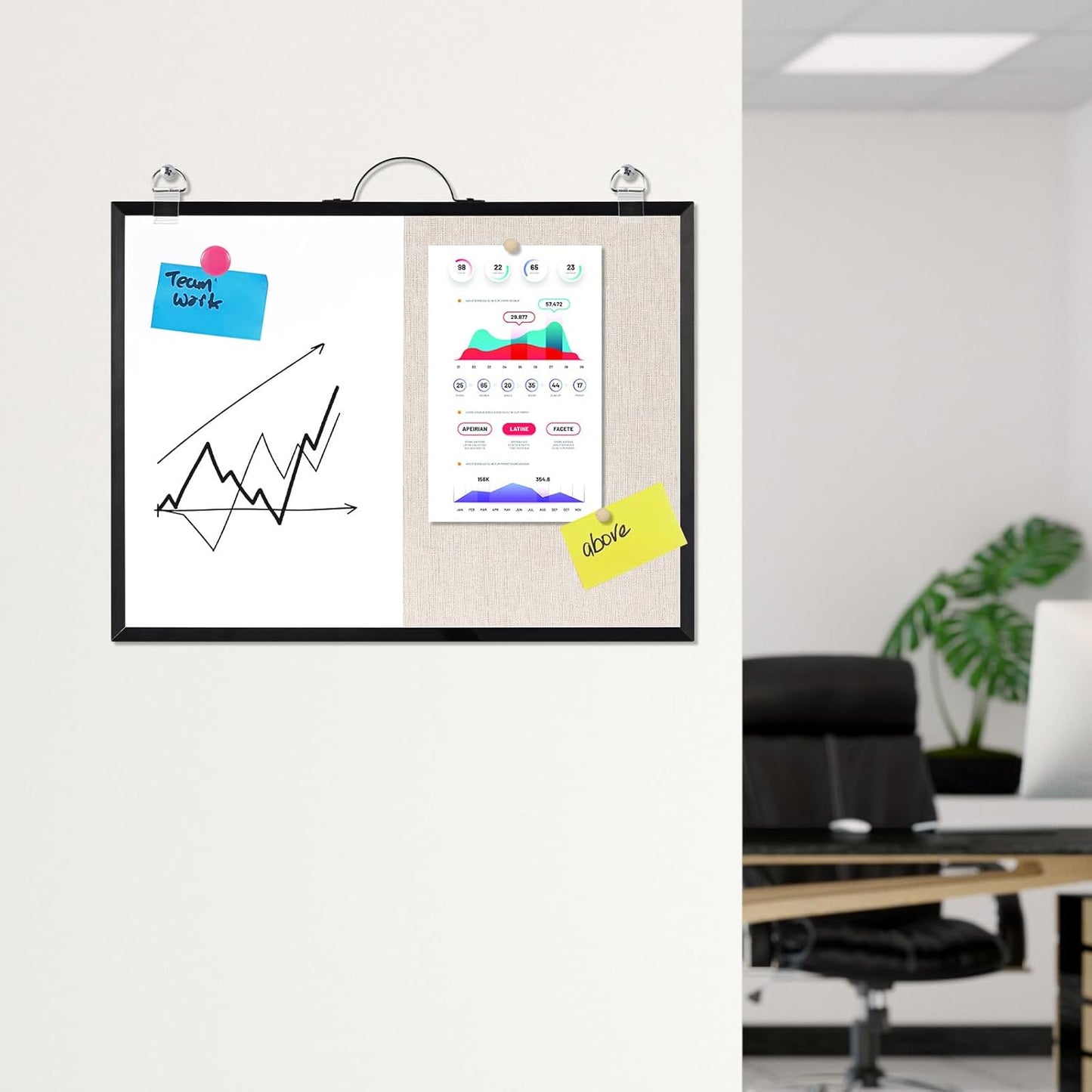 White Board Linen Bulletin Board Combo, 16"x12", Double-Sided Magnetic Dry Erase Cork Board for Walls, Aluminum Frame Small Pin Board with Handles for Home, Office, School, Beige Felt