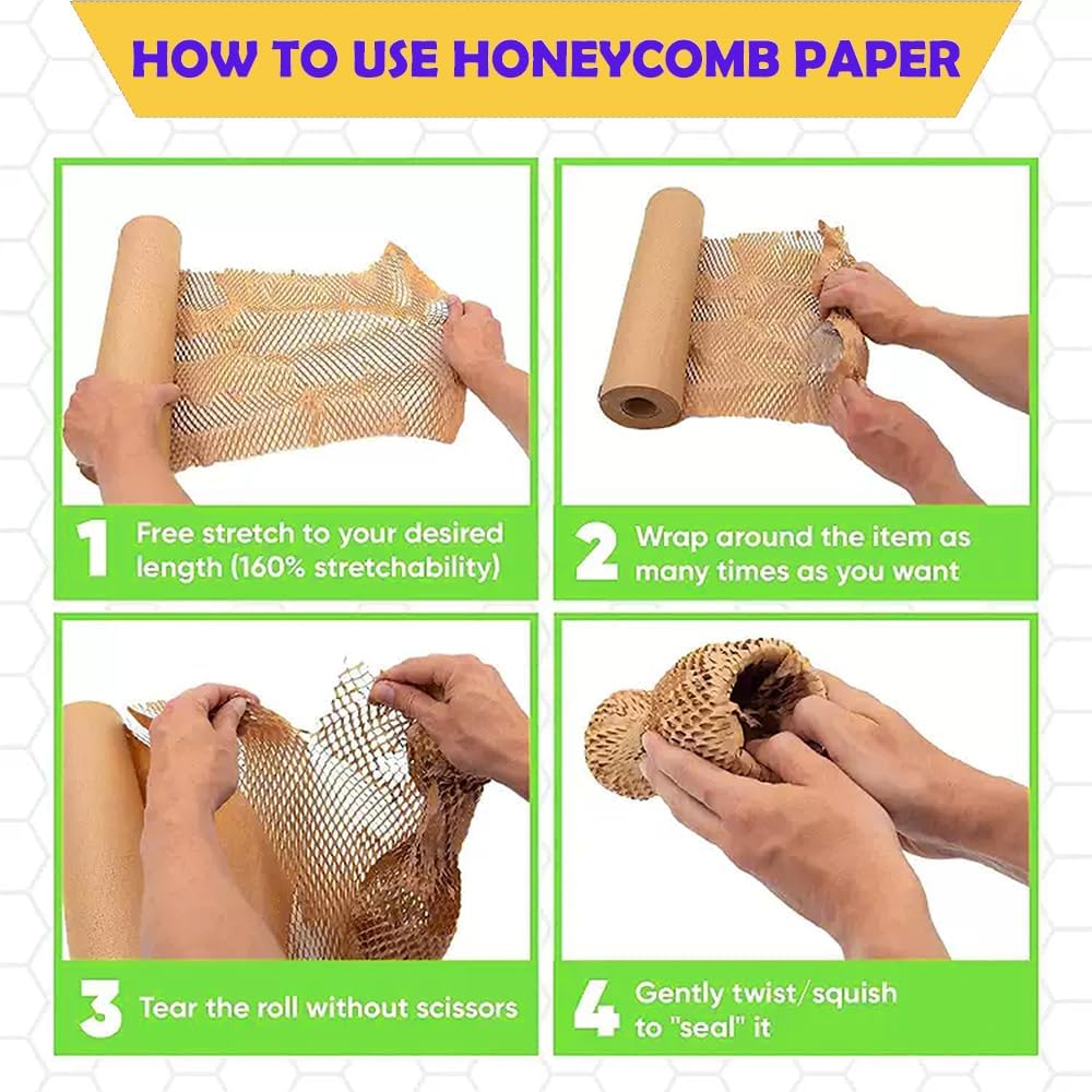 VVLIAM Honeycomb Packing Paper for Moving|Shipping 15" x 328"FT with Fragile Stickers dishes packing supplies instead of Bubble Wrap for wrapping Biodegradable Moving supplies (328FT)