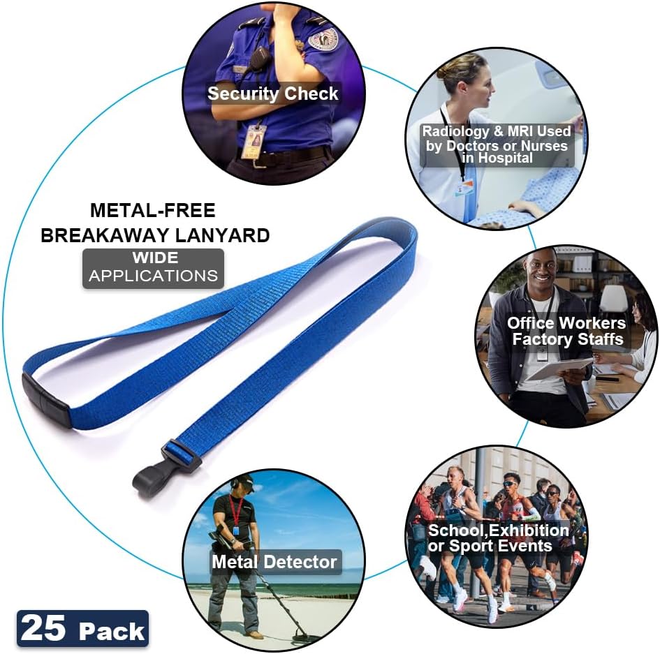 25 Pack Bulk-Polyester Breakaway Lanyards with Plastic No Twist Clip & Safety Breakaway Clasp-Great for Radiology-School Hospital-MRI Safe-Neck Strap I.D. Badge Holders 36” (Blue) by BETOOM