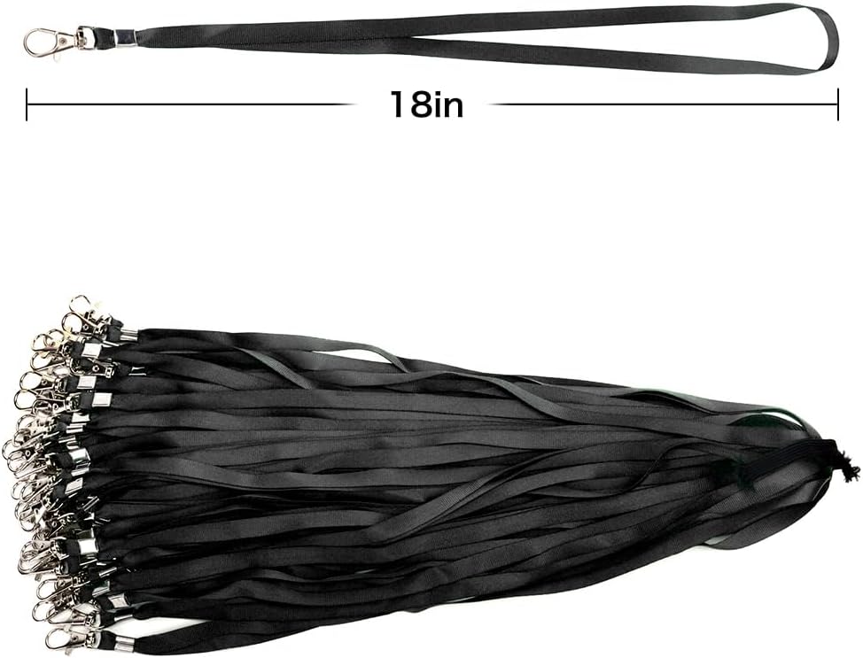 Lanyards 100 Pcs Bulk Lanyard for Id Badges Flat Black Lanyard with Badge Clip Swivel Hook (100, Black)