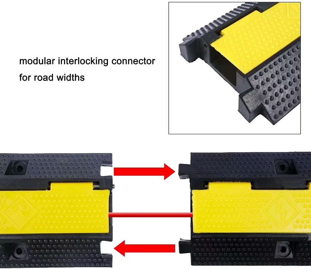Rubber Cable Ramp Cord Cover Cable Protector Ramps Wire Hose Protective 1 Channel 22000Lbs Load Capacity Traffic Speed Bump for Asphalt Concrete Gravel Driveway Indoor Outdoor, 5 Pack