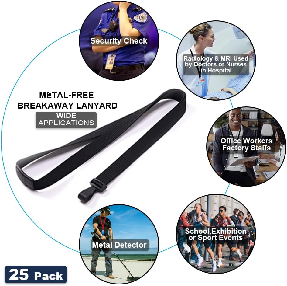 25 Pack Bulk-Polyester Breakaway Lanyards with Plastic No Twist Clip & Safety Breakaway Clasp-Great for Radiology-School Hospital-MRI Safe-Neck Strap I.D. Badge Holders 36” (Black) by BETOOM