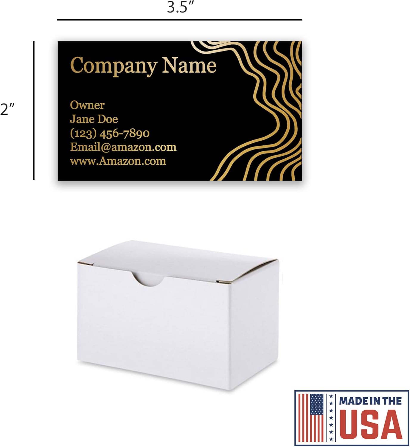 Personalized Gold Foil Black Business Cards 100 Pack - 3.5" x 2" Cards - 14 PT Thick Sturdy Cards - Unique Shiny Gold Foil - Made in the U.S.A. (Gold Twisted)
