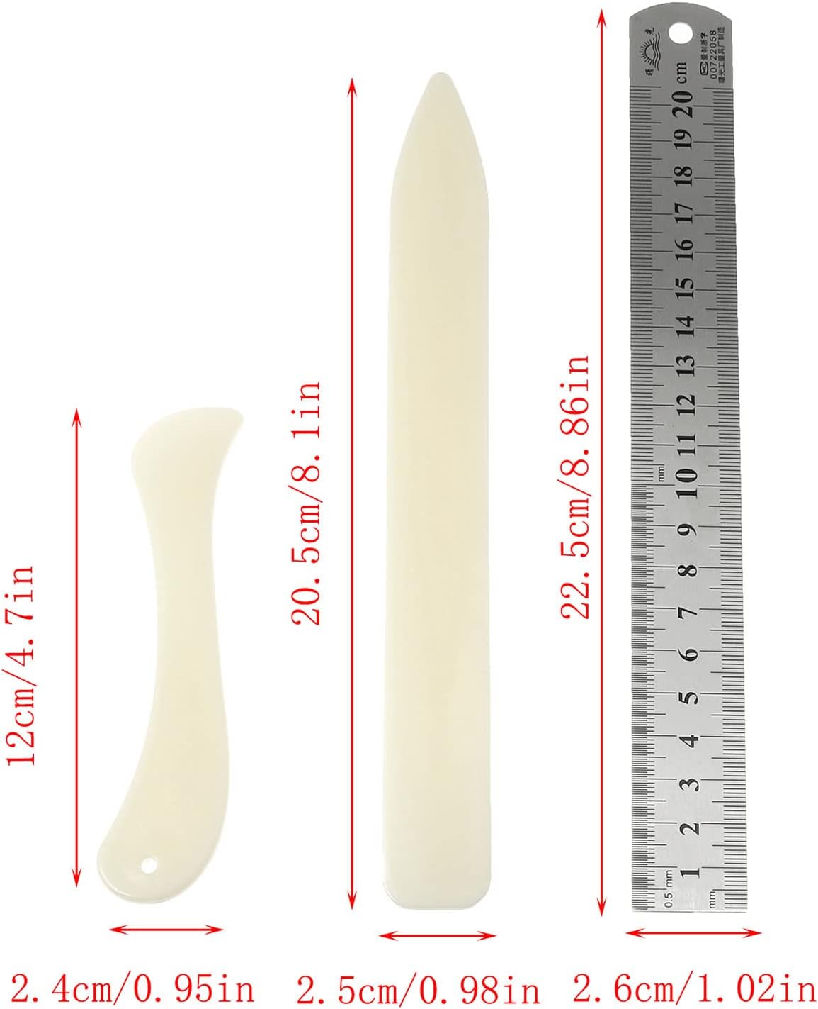 RLECS 2pcs Bone Folder, Scoring Tool Irregular Bone Paper Folder Lightweight Paper Creaser Tool with a Ruler DIY Handmade Bookbinding Cards Tool (2 x Bone Clamps of Different Shapes + 1 x Ruler)