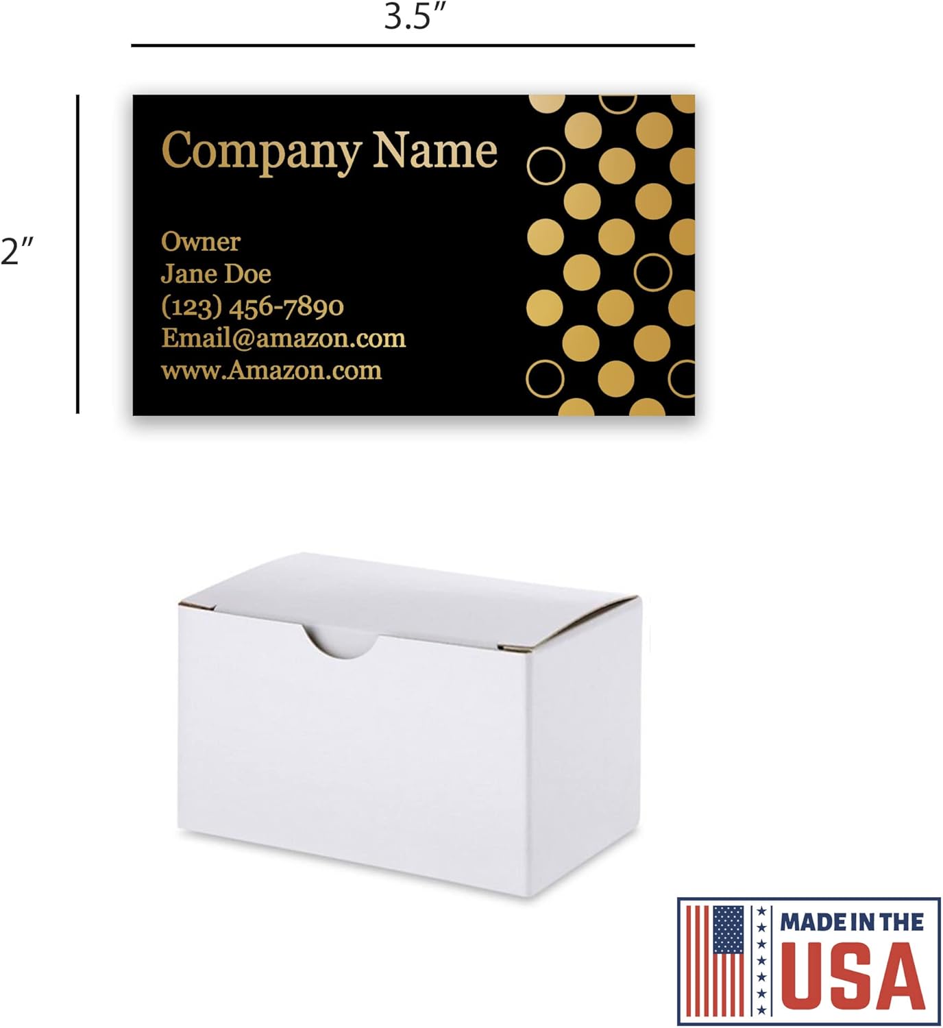 DISCOUNTCARDSTOCK.COM Personalized Gold Polka Dots Business Cards, 100 Pack, 3.5" x 2", 14 PT Thick, Made in USA