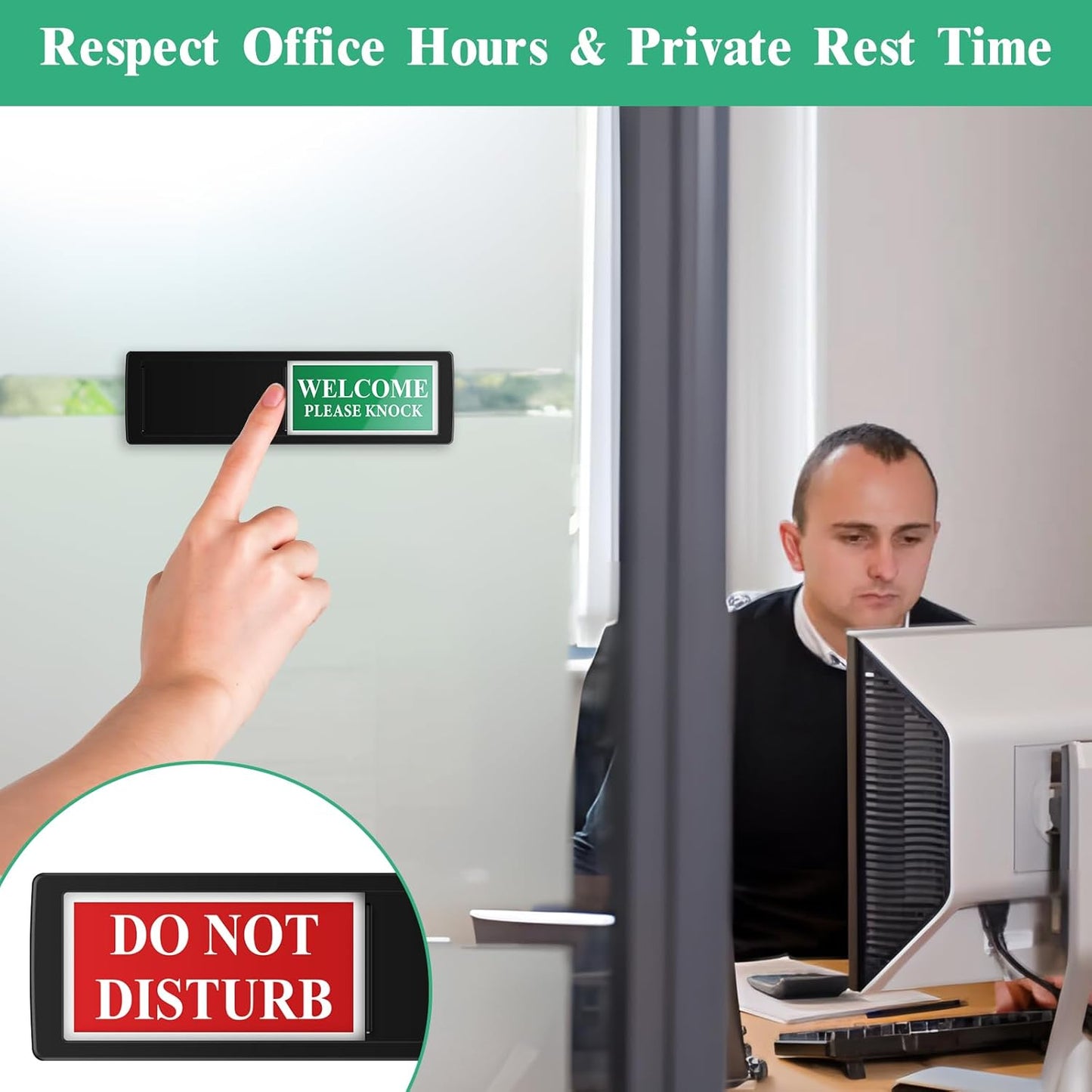 Privacy Door Sign - Do Not Disturb/Welcome Office Decor Sign with Clear Bold & Colored Text, Non-Scratch Magnetic Slider for Home Office Restroom Conference Hospital Hotel- Black