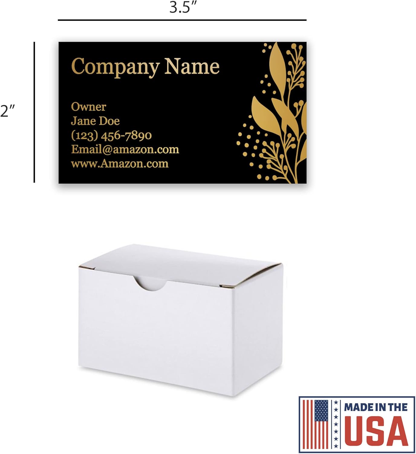Personalized Gold Foil Black Business Cards 100 Pack - 3.5" x 2" Cards - 14 PT Thick Sturdy Cards - Unique Shiny Gold Foil - Made in the U.S.A. (Gold Leaves)
