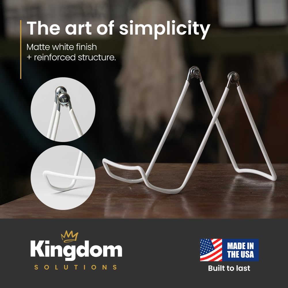 KINGDOM SOLUTIONS MADE IN USA 2-Pack Sturdy & Durable Adjustable White Metal Easels to Display Books, Frames, Comics, Plates & More - Unique on the Market