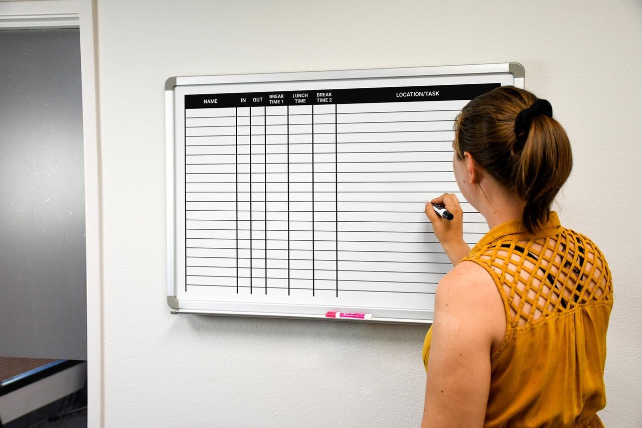 Lunch and Break in/Out Dry-Erase Scheduling Whiteboard 60" x 40"