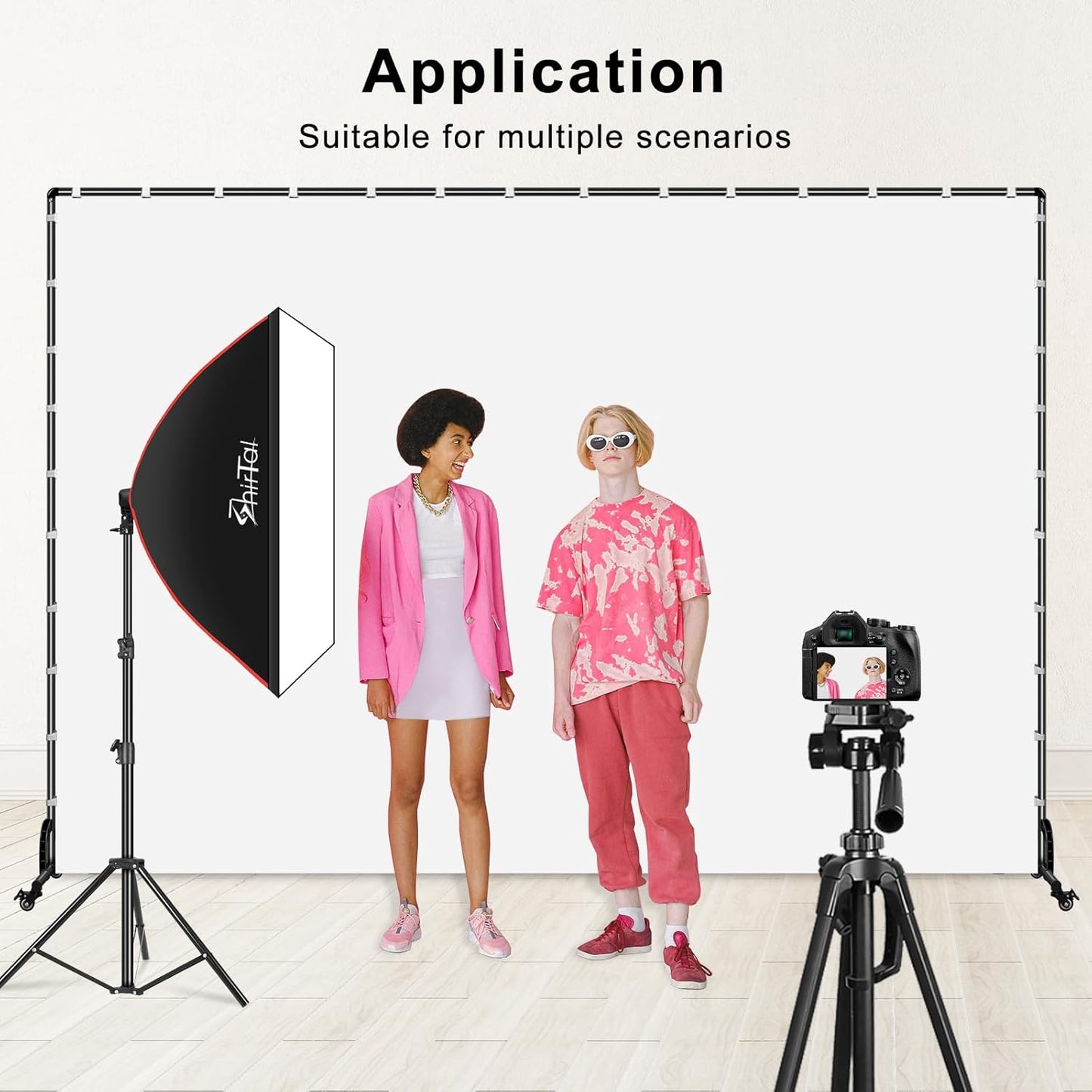 7x10ft White Photo Backdrop with Stand,Movable Photography Backdrop Stand Kit with Wheels and White Screen Backdrop Background for Photo Shooting,Video Recording,Events, Party