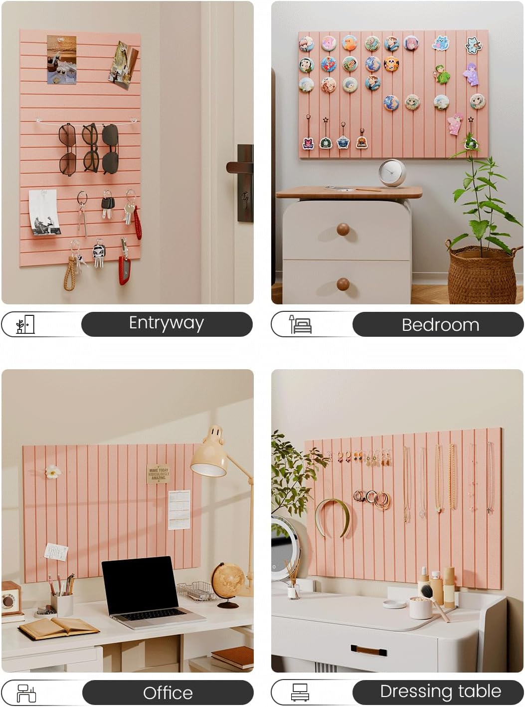 Felt Bulletin Board Tiles -28"x18" with 40 Adhesive Tabs, Cork Board Alternative for Office Decor, Push Pin Board Wall Organizer 6-Pack (Pink)
